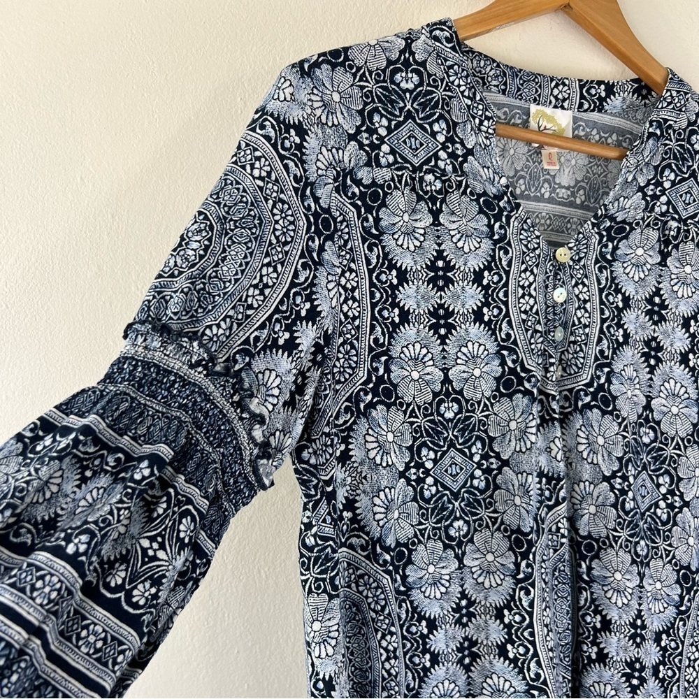Anthropologie Fig & Flower Bohemian Rayon Balloon Sleeve Tunic Blouse L - Picture 4 of 13